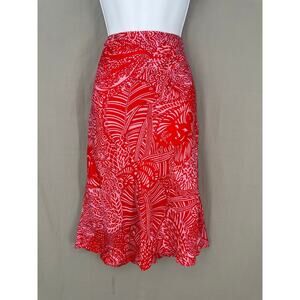 90s Vintage Skirt Womens Medium Red Paisley Midi Silk Pink Floral Boho Bohemian